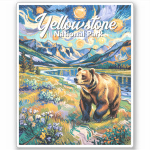 Yellowstone Colorful Landscape Vintage Animal Bear