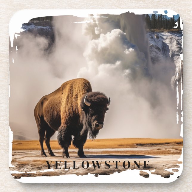 Yellowstone Geyser Bison Beverage Coaster (Front)