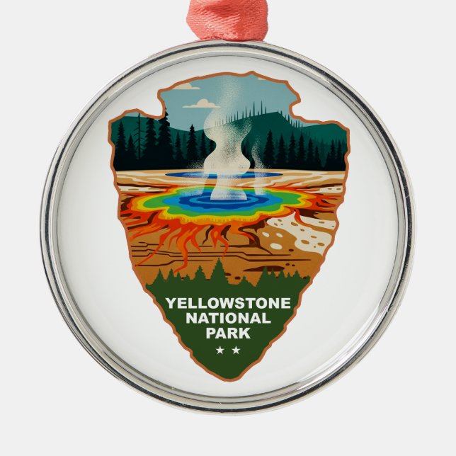 Yellowstone Grand Prismatic Spring Arrowhead Metal Tree Decoration (Front)
