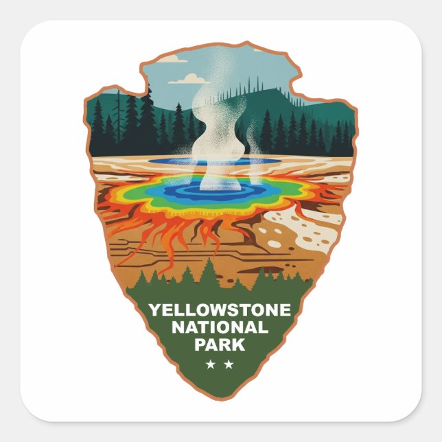 Yellowstone Grand Prismatic Spring Arrowhead Square Sticker (Front)