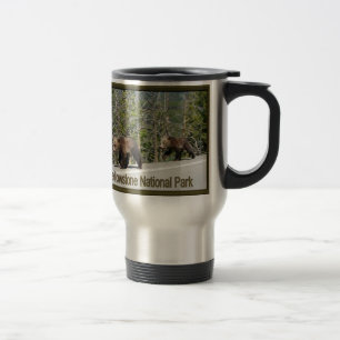 Yellowstone Grizzly Bear Mama and Cubs Travel Mug