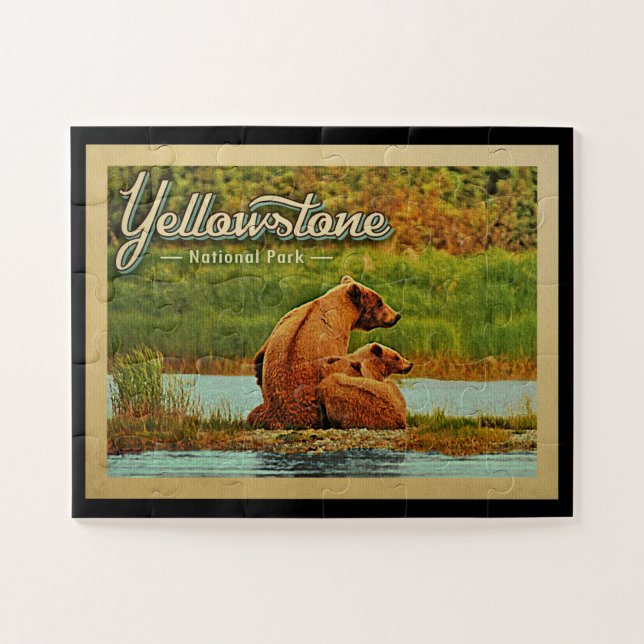 Yellowstone Jigsaw Puzzle National Park Bear Retro (Horizontal)