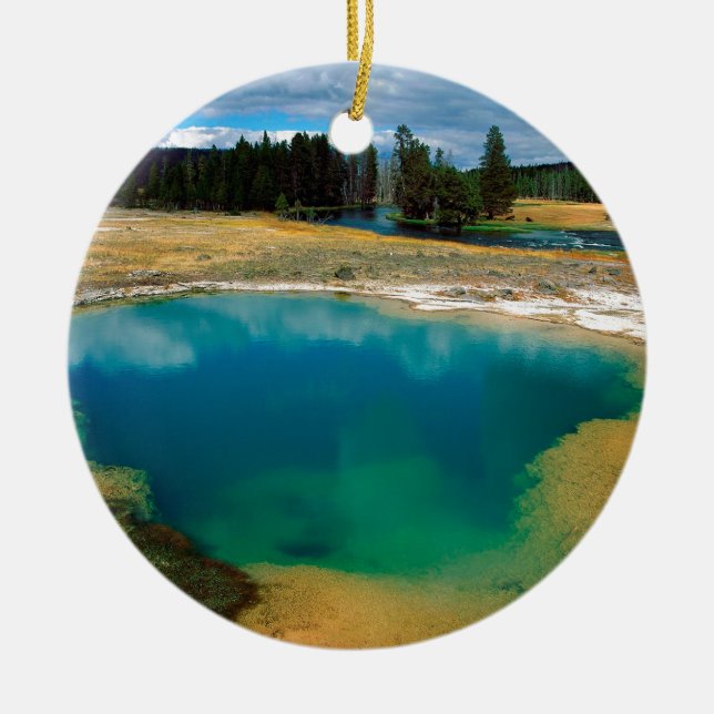 Yellowstone Morning Glory Pool Wyoming Ceramic Tree Decoration (Front)