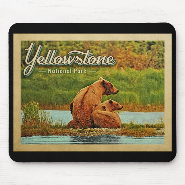 Yellowstone National Park Bears Vintage Mouse Pad (Front)