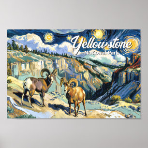 Yellowstone National Park Bighorn Sheep Van Gogh Poster