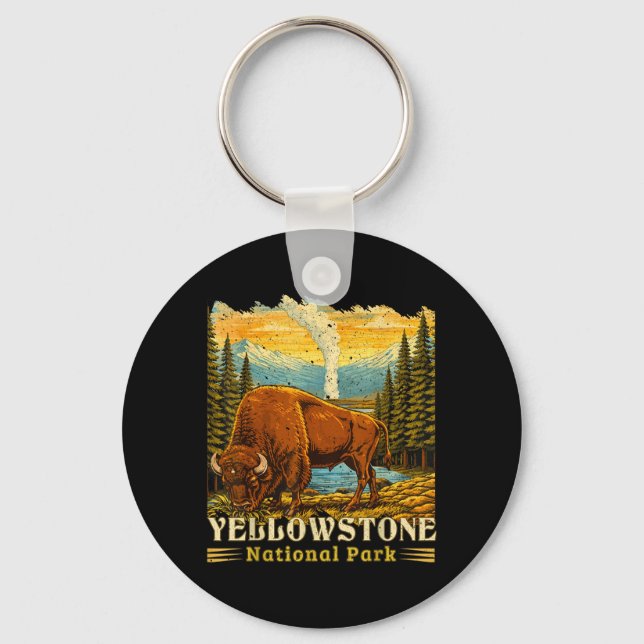 Yellowstone National Park Bison Buffalo Cows Key Ring (Front)