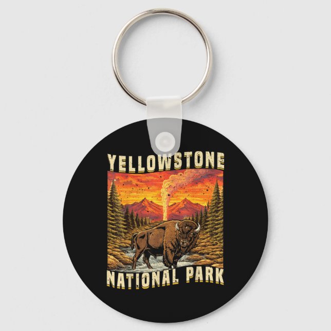 Yellowstone National Park Bison Buffalo Cows Key Ring (Front)