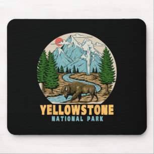 Yellowstone National Park Bison Retro Hiking Campi Mouse Pad