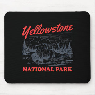 Yellowstone National Park Bison Retro Vintage Mouse Pad