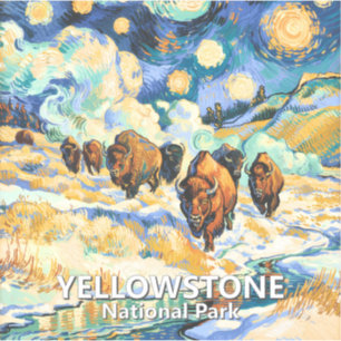 Yellowstone National Park Bison Vintage Van Gogh