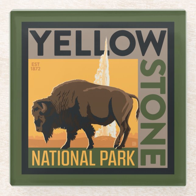 Yellowstone National Park | Buffalo Glass Coaster (Front)