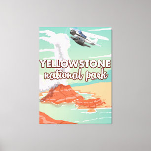 Yellowstone national park cartoon travel poster canvas print