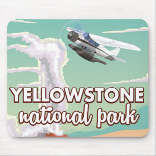 Yellowstone national park cartoon travel poster mouse pad
