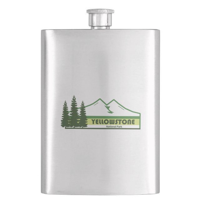 Yellowstone National Park Green Stripes Hip Flask (Front)