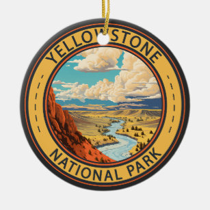 Yellowstone National Park Hayden Valley Travel Art Ceramic Tree Decoration