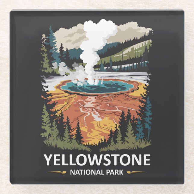 Yellowstone National Park Hot Spring Glass Coaster (Front)