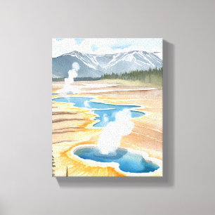 Yellowstone National Park   Landscape Watercolor Canvas Print