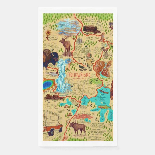Yellowstone National Park Map Napkin (Front)