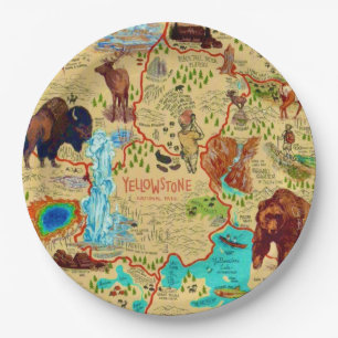 Yellowstone National Park Map Paper Plate