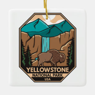 Yellowstone National Park Minimal Bison Retro Ceramic Ornament