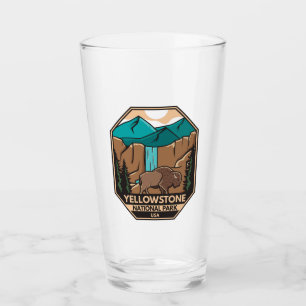 Yellowstone National Park Minimal Bison Retro Glass