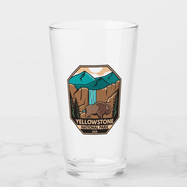 Yellowstone National Park Minimal Bison Retro Glass (Front)