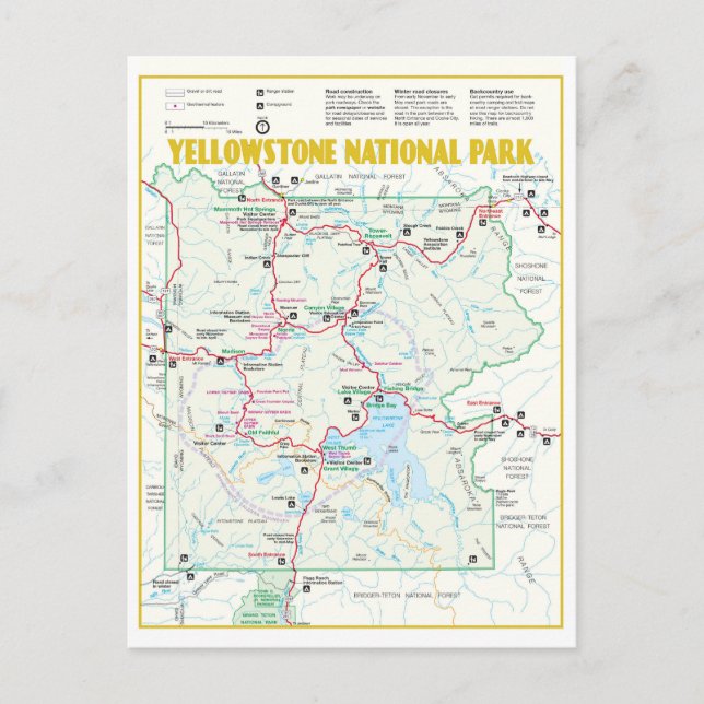 Yellowstone National Park modern map Postcard (Front)