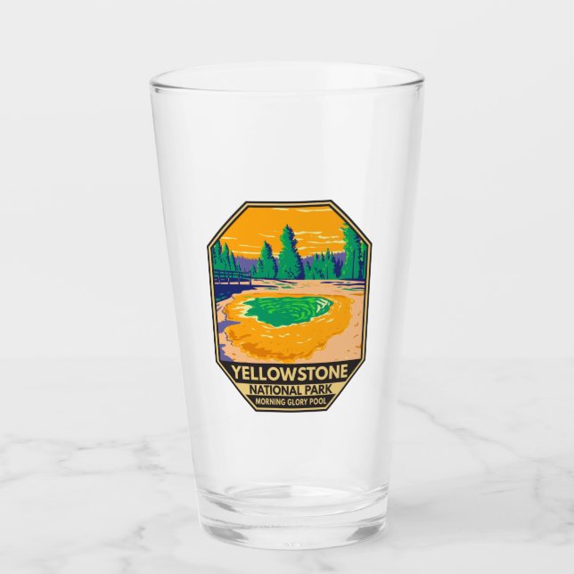 Yellowstone National Park Morning Glory Pool Retro Glass (Front)