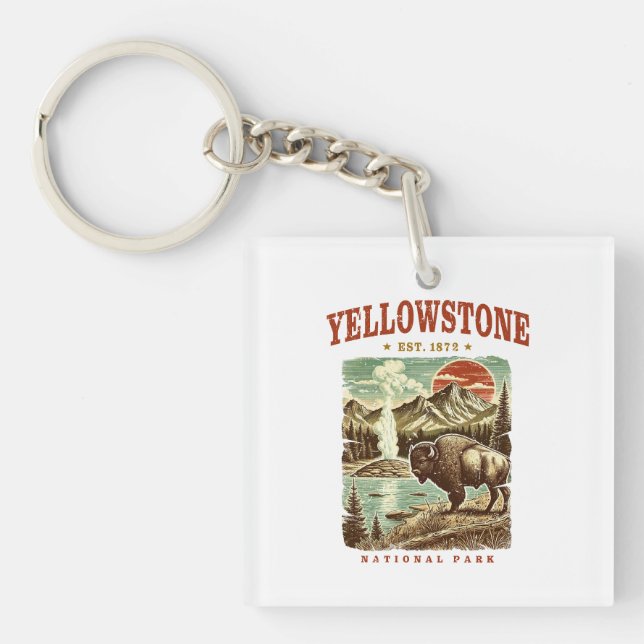 Yellowstone National Park – Mountain and Bison Key Ring (Front)