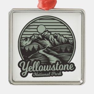 Yellowstone National Park Mountain Trail Metal Tree Decoration