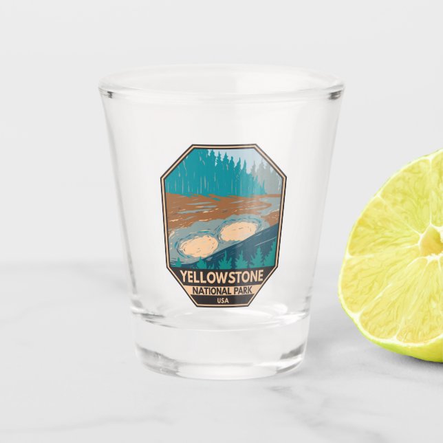 Yellowstone National Park Mud Volcano Vintage  Shot Glass (Front)