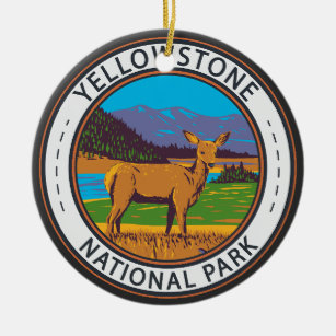 Yellowstone National Park Mule Deer Circle Ceramic Tree Decoration