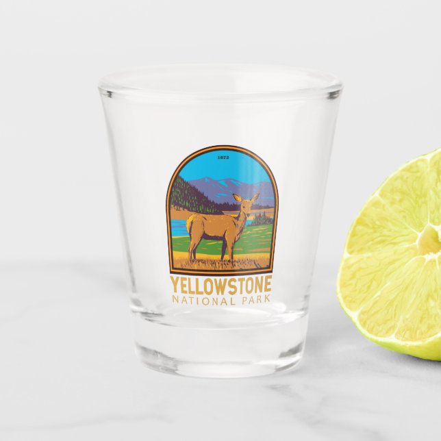 Yellowstone National Park Mule Deer Vintage Shot Glass (Front)