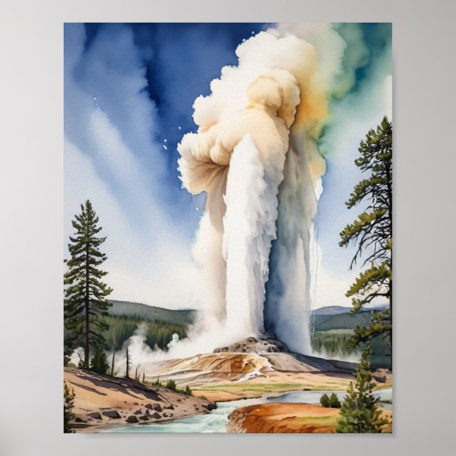 Yellowstone National Park Old Faithful Art Poster (Front)