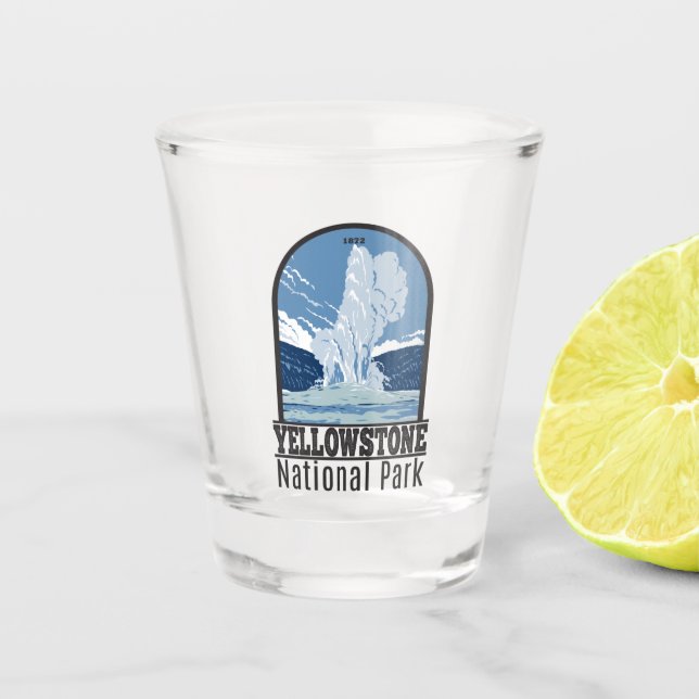 Yellowstone National Park Old Faithful Vintage Shot Glass (Front)