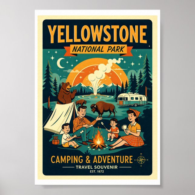 Yellowstone National Park Retro 1950s Poster (Front)