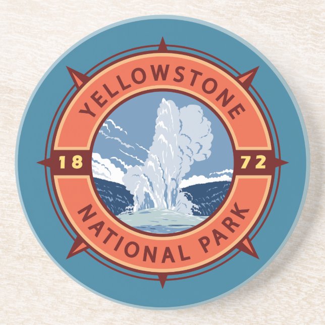 Yellowstone National Park Retro Compass Emblem Coaster (Front)