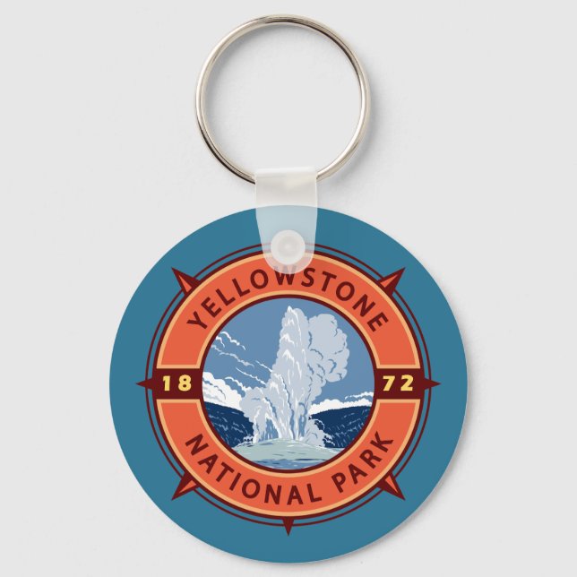 Yellowstone National Park Retro Compass Emblem Key Ring (Front)