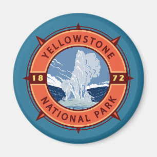 Yellowstone National Park Retro Compass Emblem Magnet