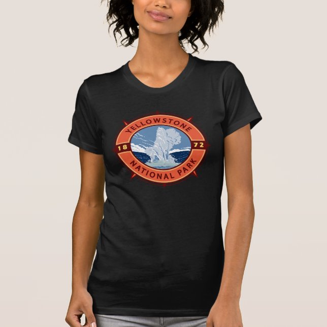 Yellowstone National Park Retro Compass Emblem T-Shirt (Front)