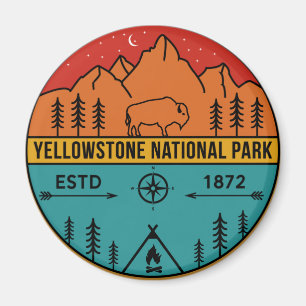 Yellowstone National Park Retro Wyoming USA Bison Magnet
