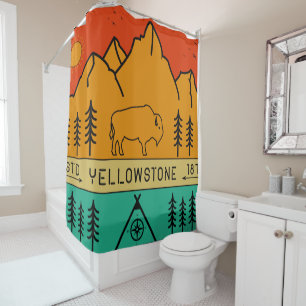 Yellowstone National Park Retro Wyoming USA Bison Shower Curtain