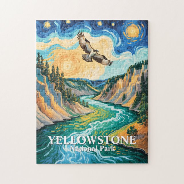 Yellowstone National Park River Colorful Bird Art Jigsaw Puzzle (Vertical)