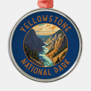 Yellowstone National Park River Distressed Circle Metal Tree Decoration