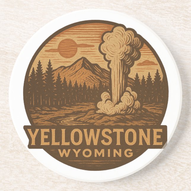 Yellowstone National Park Round Stone Coaster (Front)