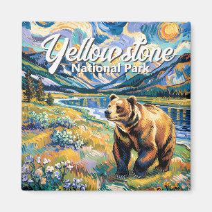 Yellowstone National Park Vintage Bear Van Gogh Magnet