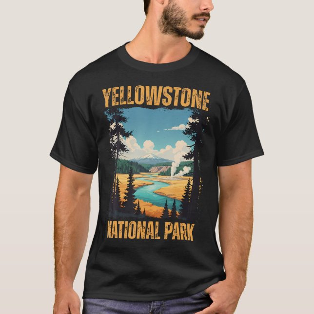 Yellowstone National Park Vintage Hiking Camping T-Shirt (Front)