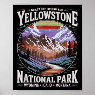 Yellowstone National Park Vintage Mountain Nature Poster