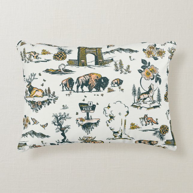 Yellowstone National Park Wildlife Pattern Decorative Cushion (Front)