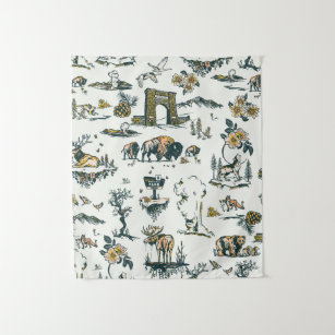 Yellowstone National Park Wildlife Pattern Tapestry